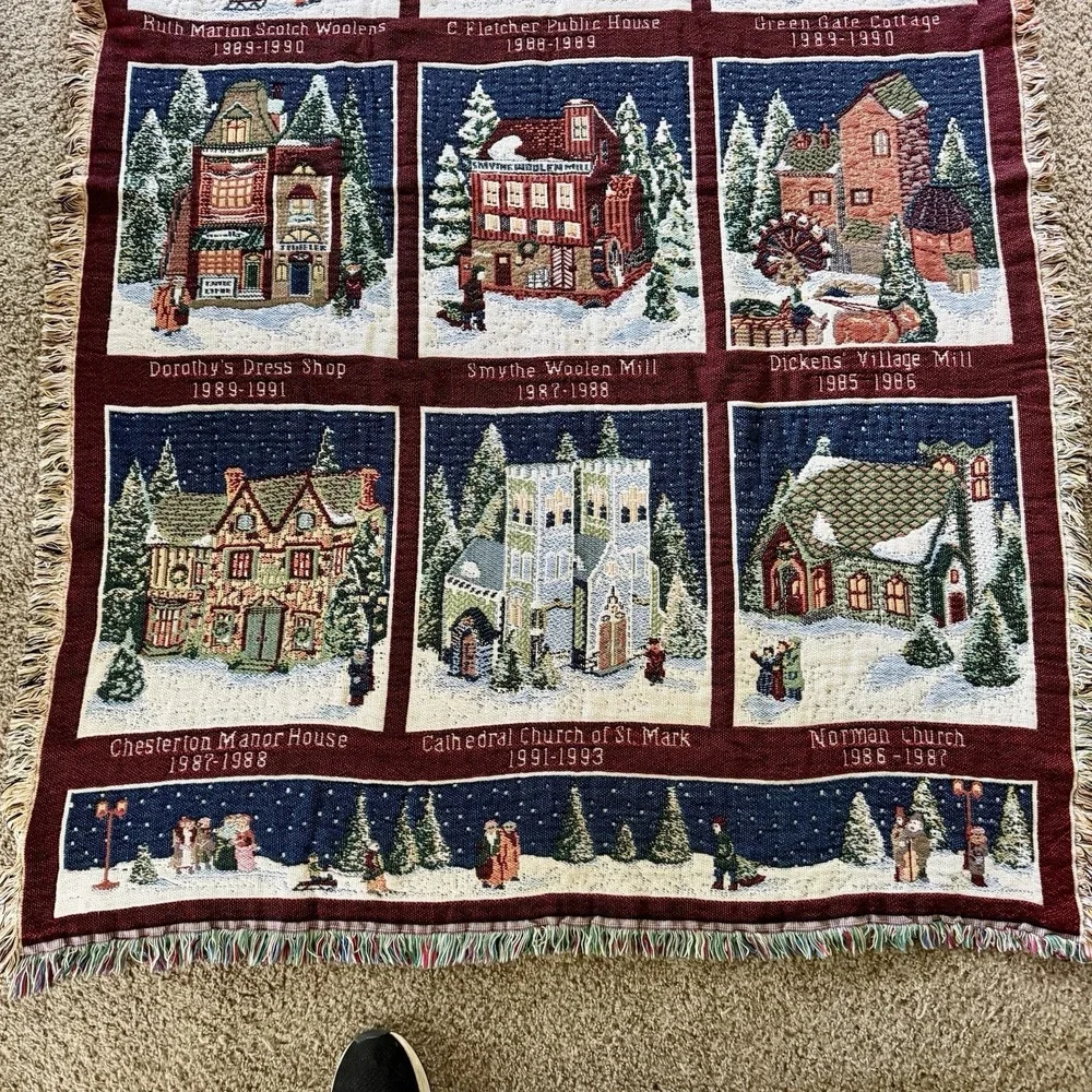 Vintage Heritage Village Collection Christmas Holiday Village Woven Throw Afghan